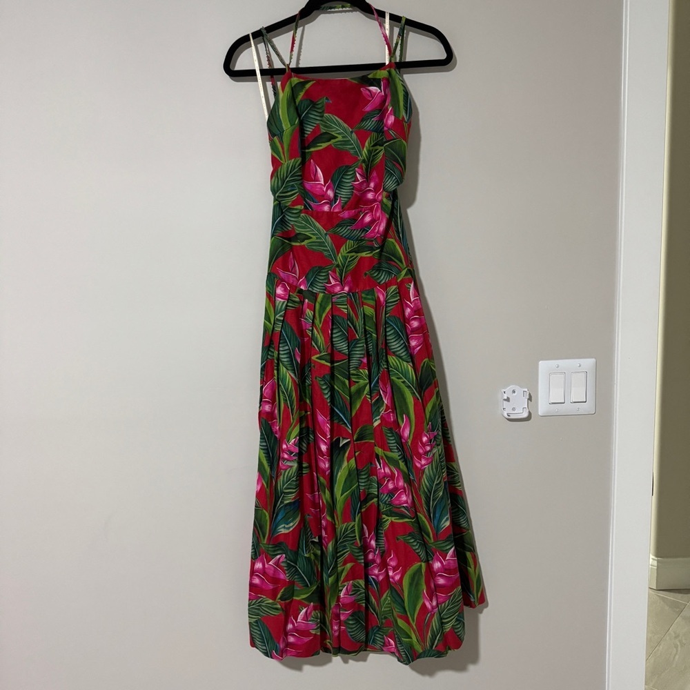 FARM Rio Red Dream Garden Lenzing Ecovero Euroflax Maxi Dress Red Sizd Small - Picture 2 of 9